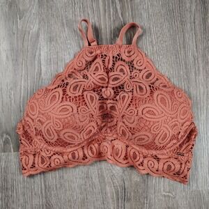 Victoria's Secret M PINK Lace Padded High Neck Racerback Push Up Bralette Coral